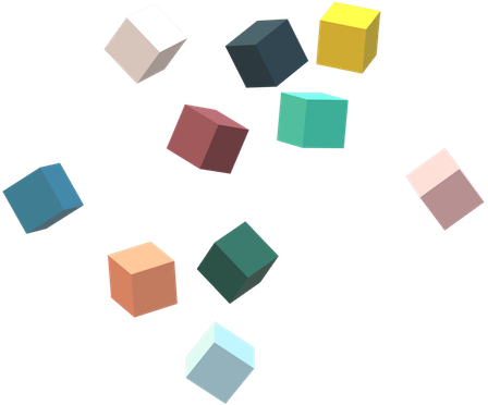 Graphic showing several floating cubes in Practical Change colours representing opportunities