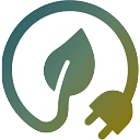 Practical Change Sustainable Thinking symbol represented by a stylised and merged leaf and power cable.